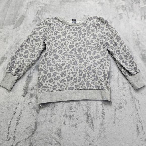 GAP Maternity Sweatshirt Size S Gray Animal Print Leopard Side Zippers Crew Neck - Picture 1 of 9